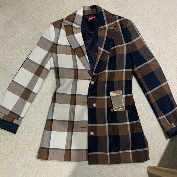 STAUD Plaid Blazer in Brown, Cream, and Black - Picture 11 of 14